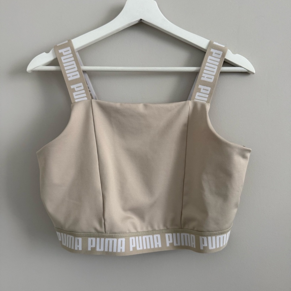 Puma Training Strong Square Neck Crop Top Stone Large